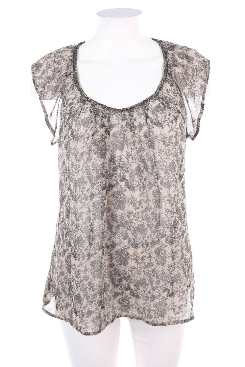 Ohne Label - Kurzarm-Bluse mit Blumen-Print - M