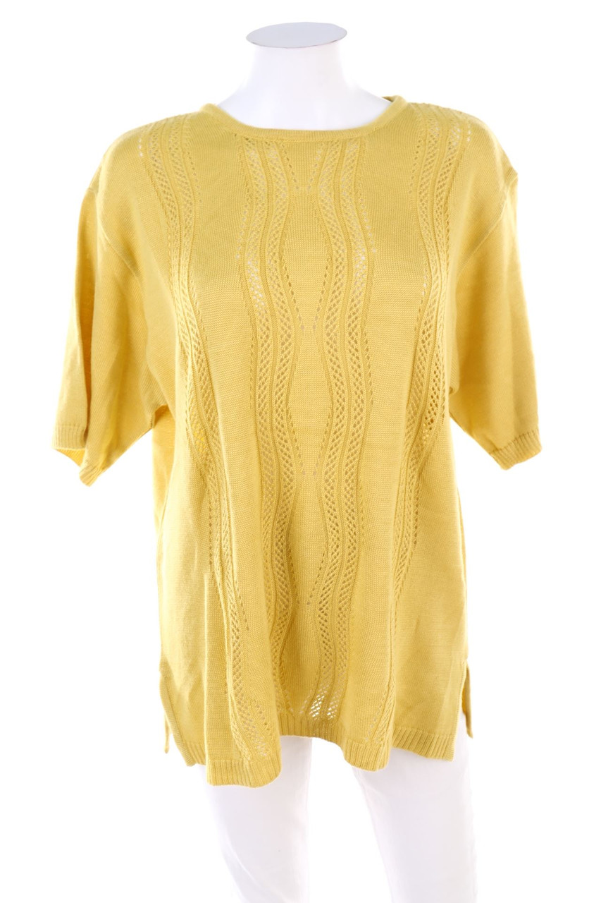 Ohne Label - Kurzarm-Strick-Pullover mit Muster - D 44-46