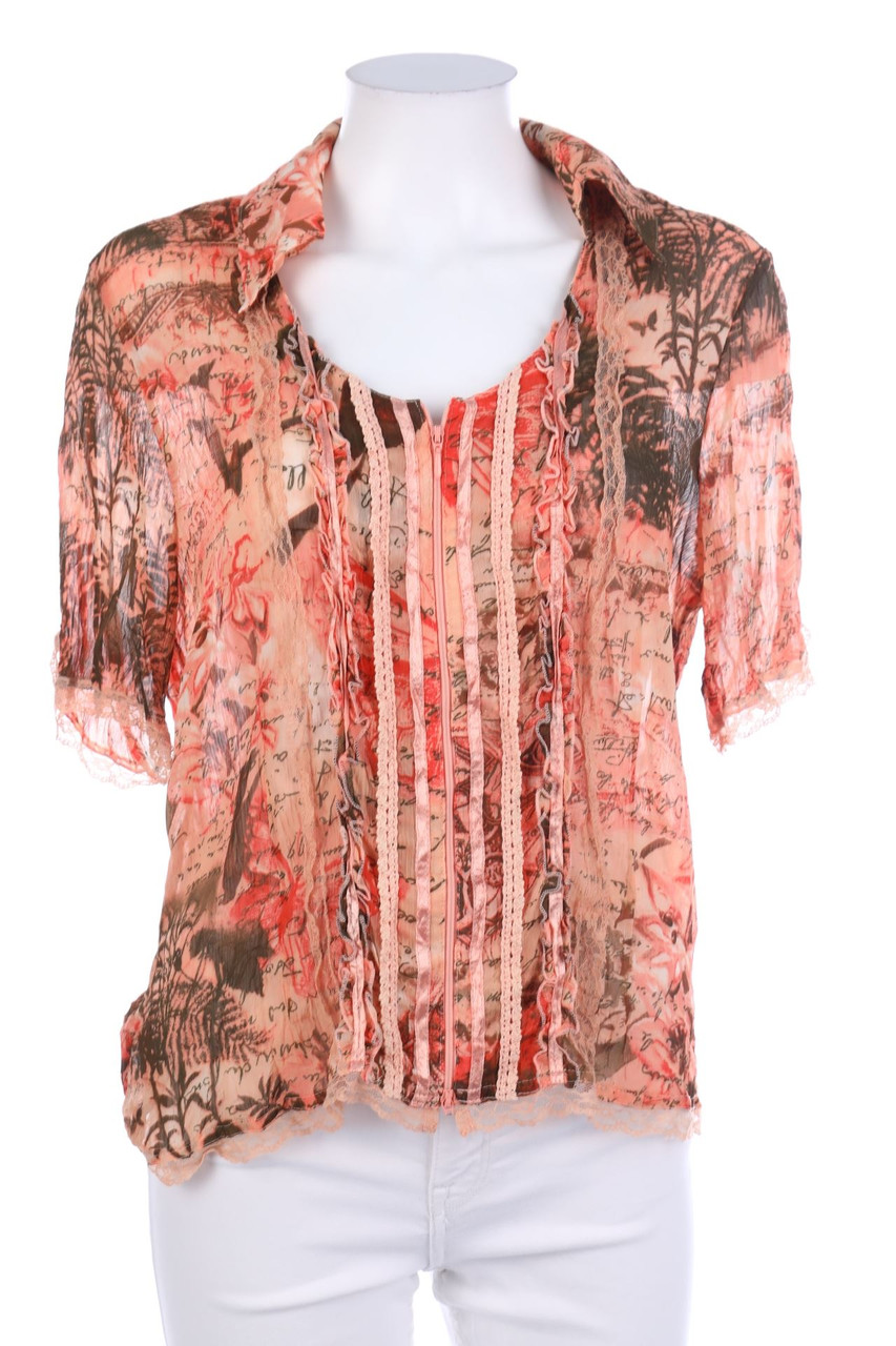 BiBA - Kurzarm-Bluse mit Häkelspitze - XL