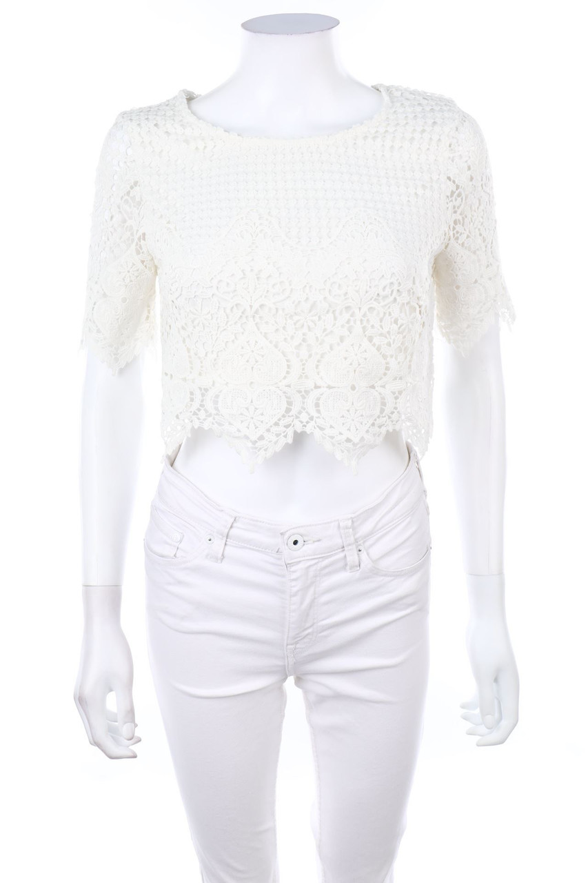NEW LOOK - Cropped-Kurzarm-Bluse aus Spitze - D 32