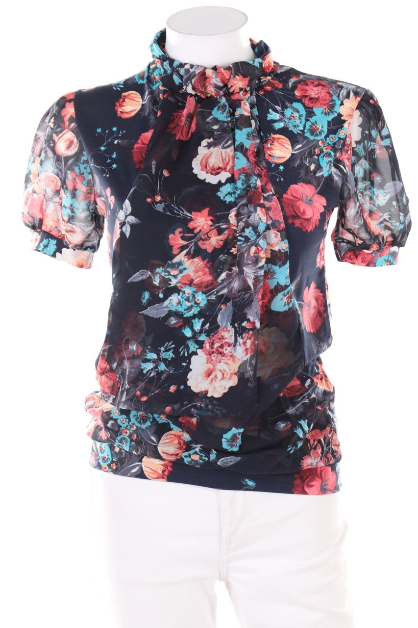 Miss Chic - Kurzarm-Bluse mit Blumen-Print - S