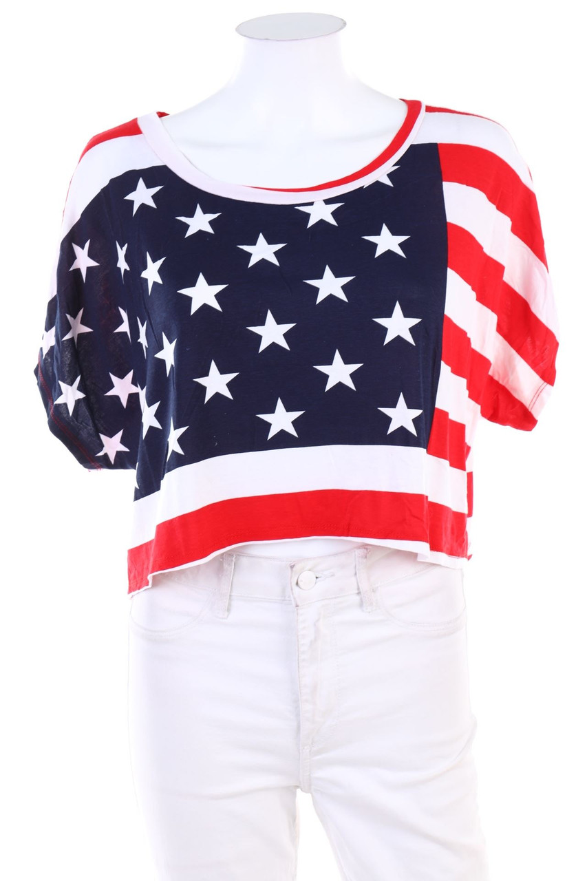 Ohne Label - Oversize-Cropped-Shirt mit Print - M