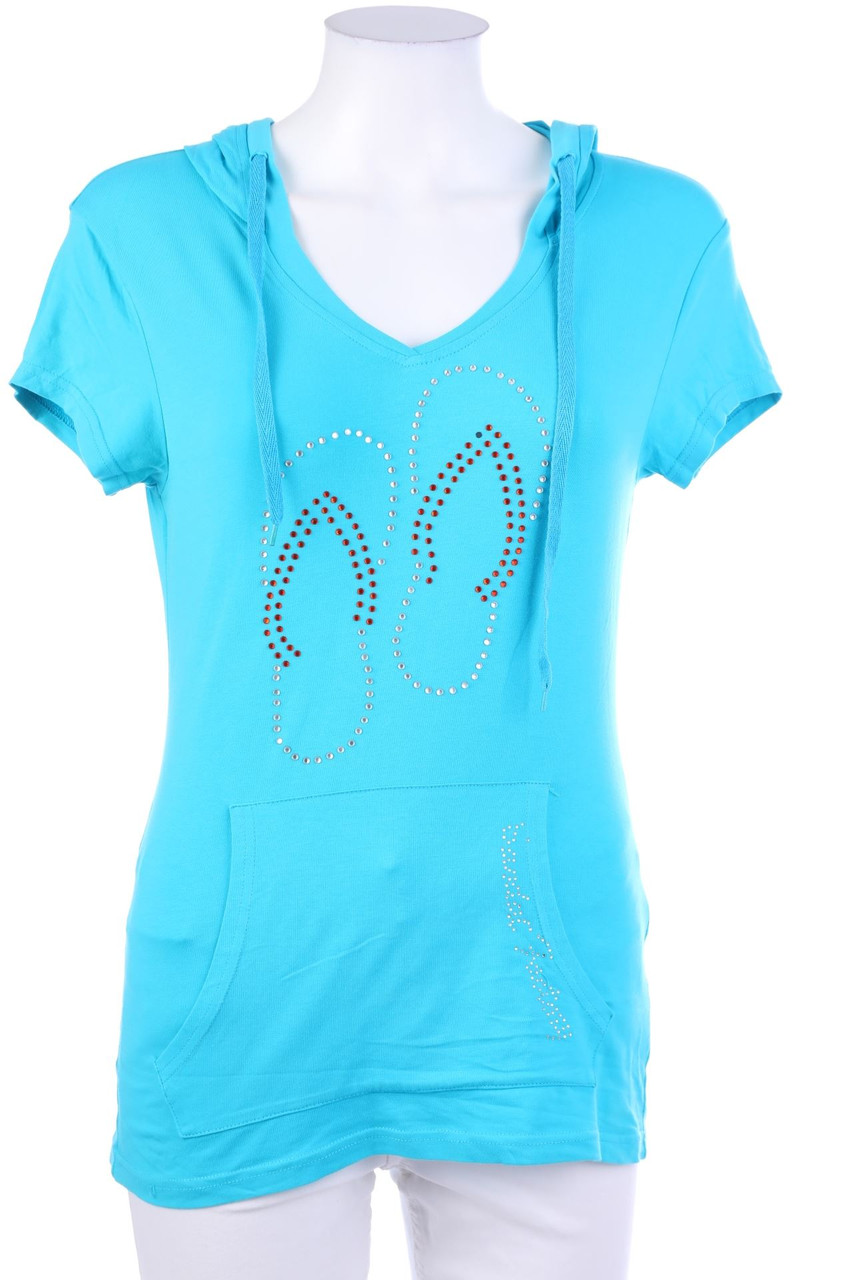 SECONDHAND - Kapuzen-Shirt mit Strass-Steinen - XL