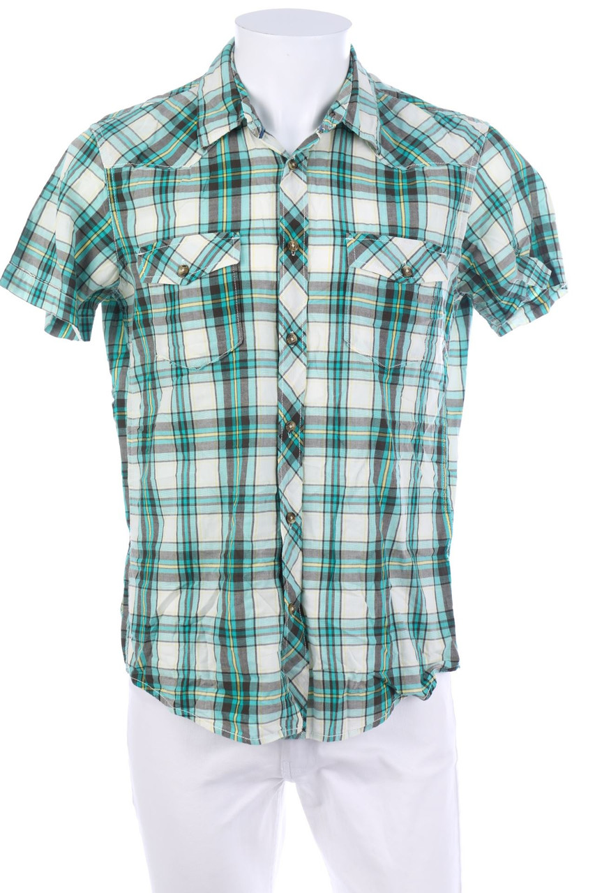 H&M - Baumwoll-Kurzarm-Hemd mit Karo-Muster - M