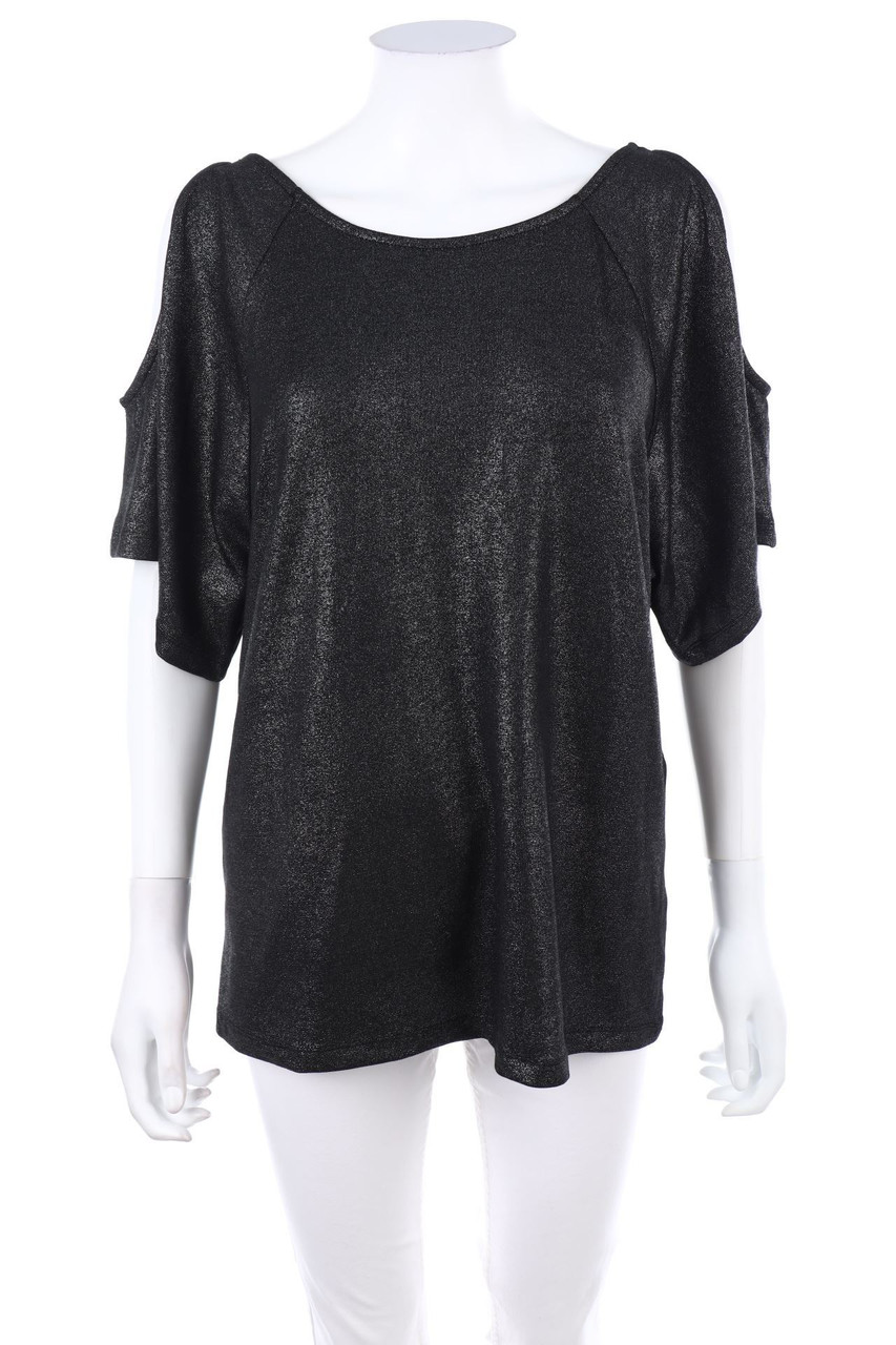 Ohne Label - Glitzer-Kurzarm-Shirt mit Cut-outs - XXXL