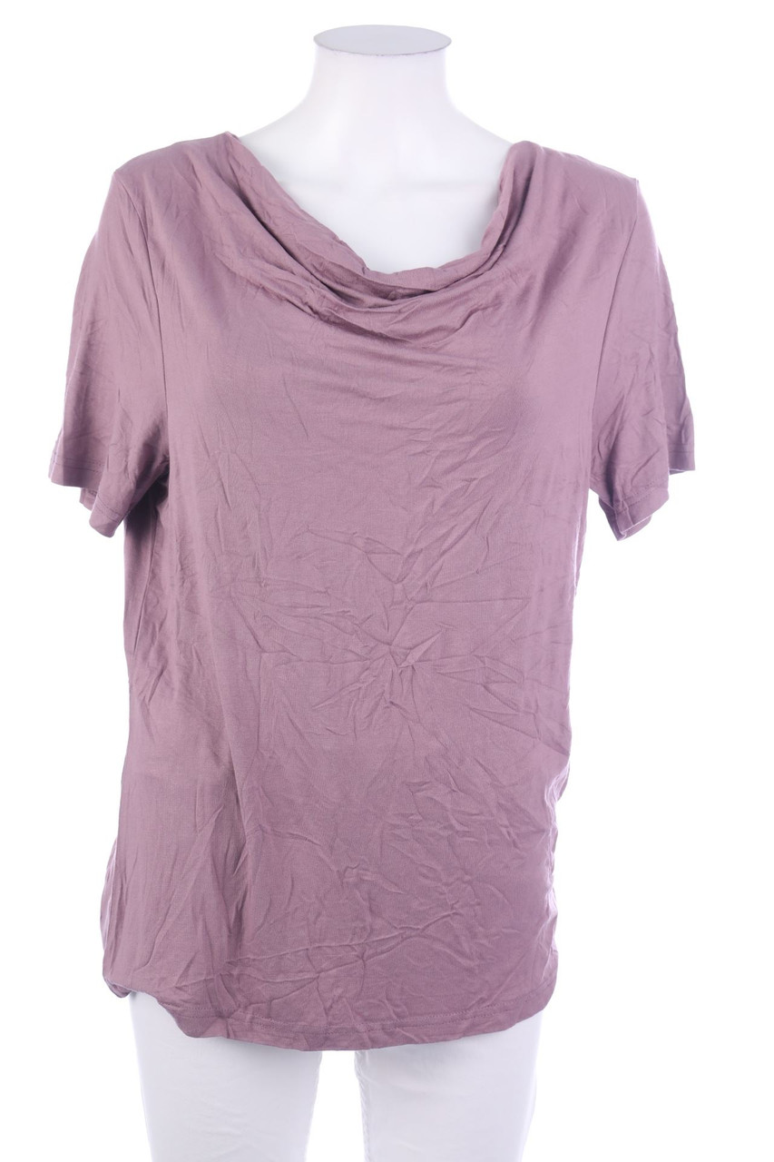 Ohne Label - Kurzarm-Shirt mit Wasserfall-Ausschnitt - XL