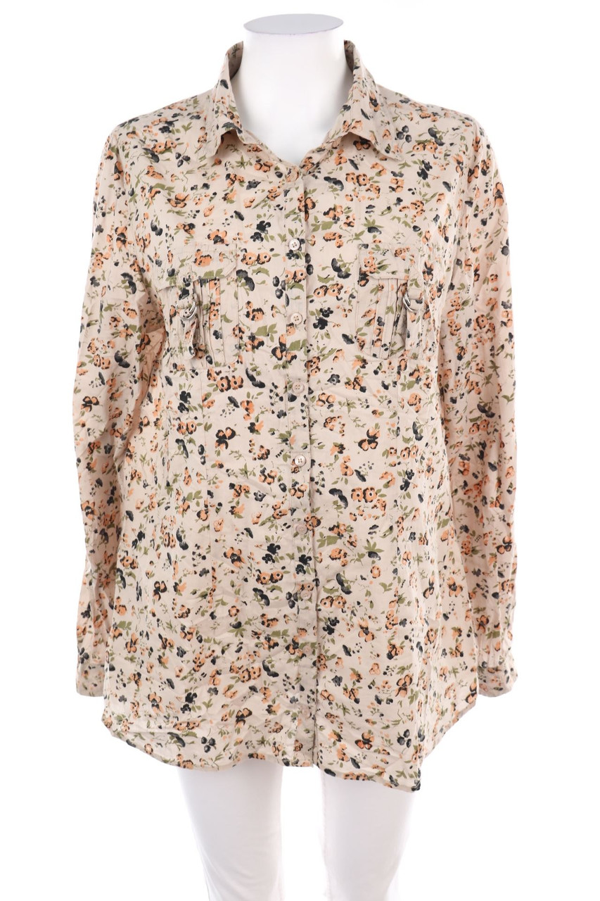 Ohne Label - Print-Bluse mit Roll-up-Manschette - XL