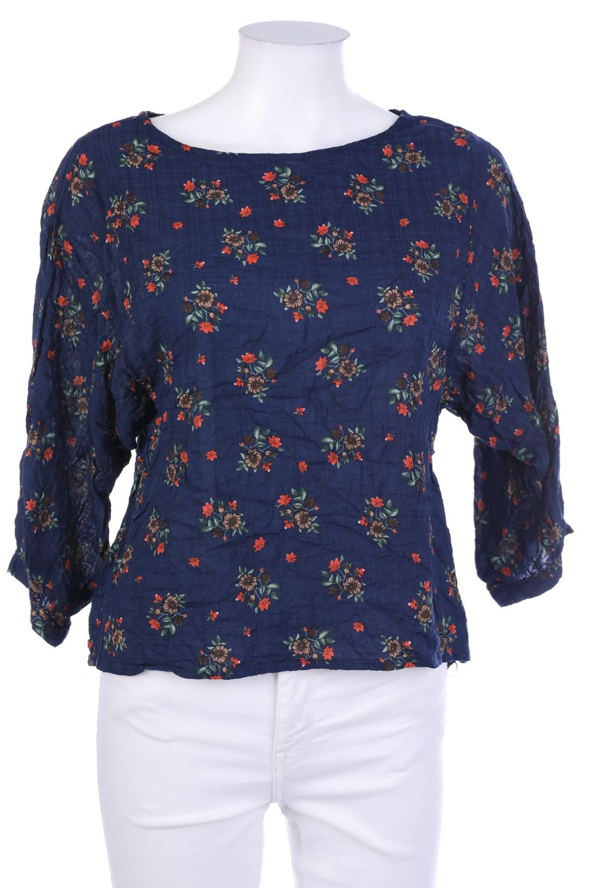 zanzea collection - Baumwoll-Bluse mit 3/4-Ärmel mit Blumen-Print - M