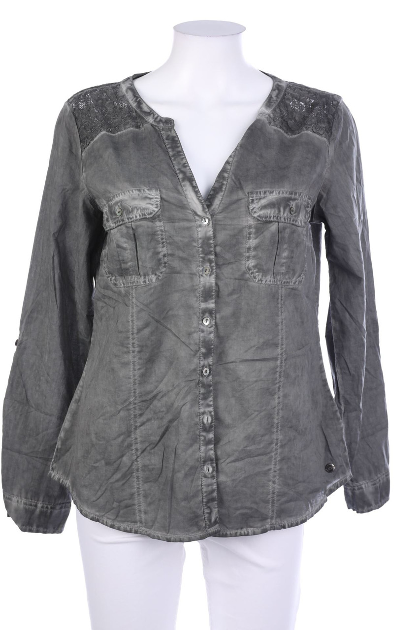 s.Oliver - Garment Dyed-Bluse mit Spitzen-Einsatz - L