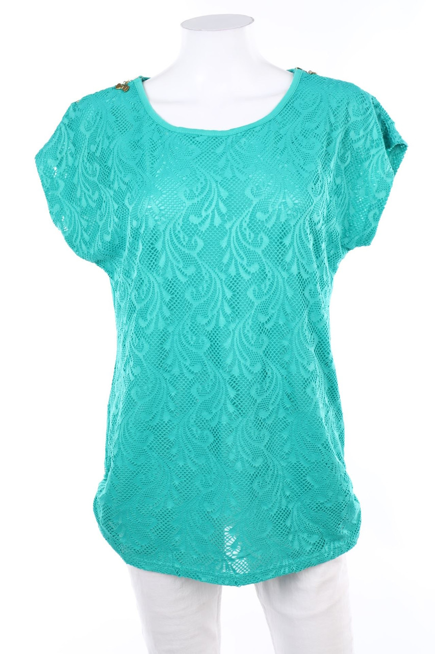 SECONDHAND - Spitzen-Kurzarm-Shirt mit Zipper - M