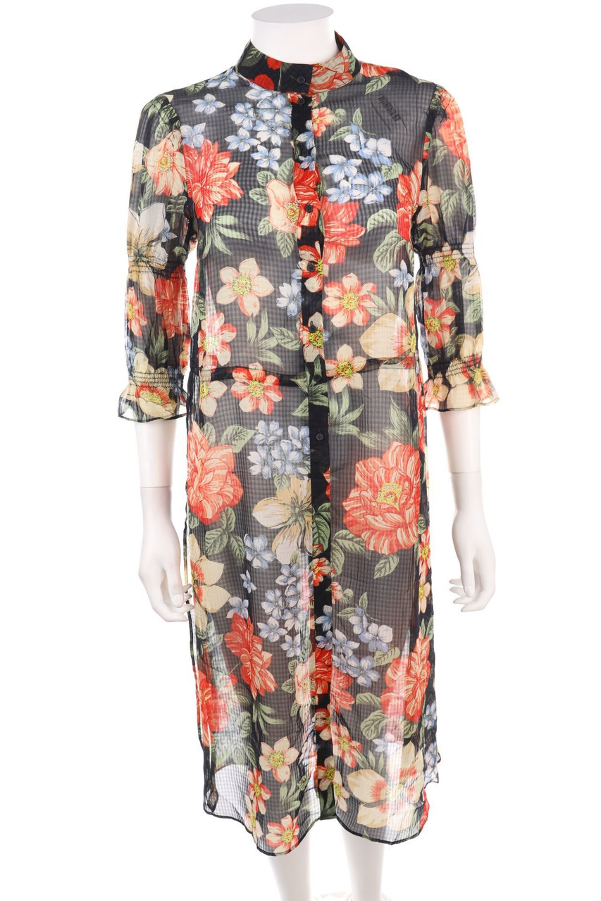 Ohne Label - Long-Bluse mit Print - XS