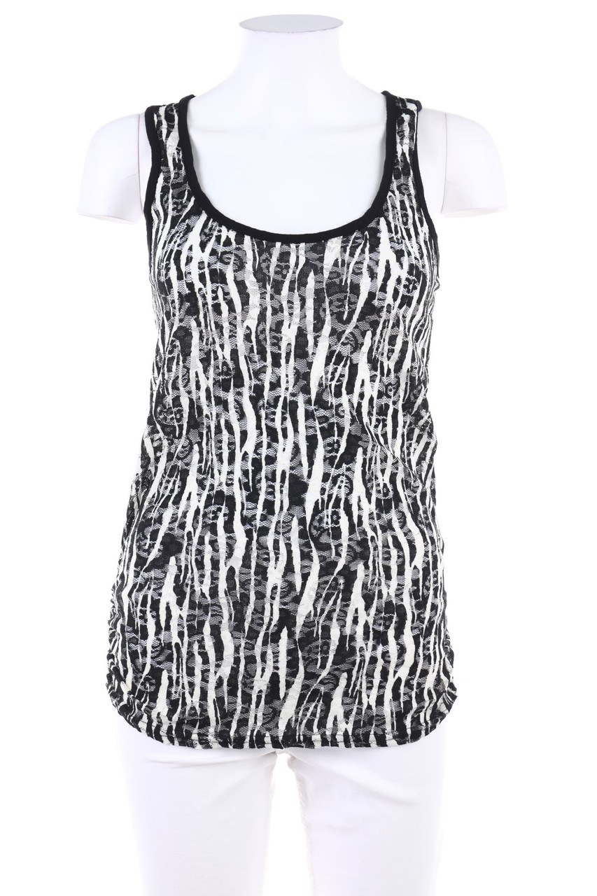 Ohne Label - Spitzen-Top mit Animal-Print - S