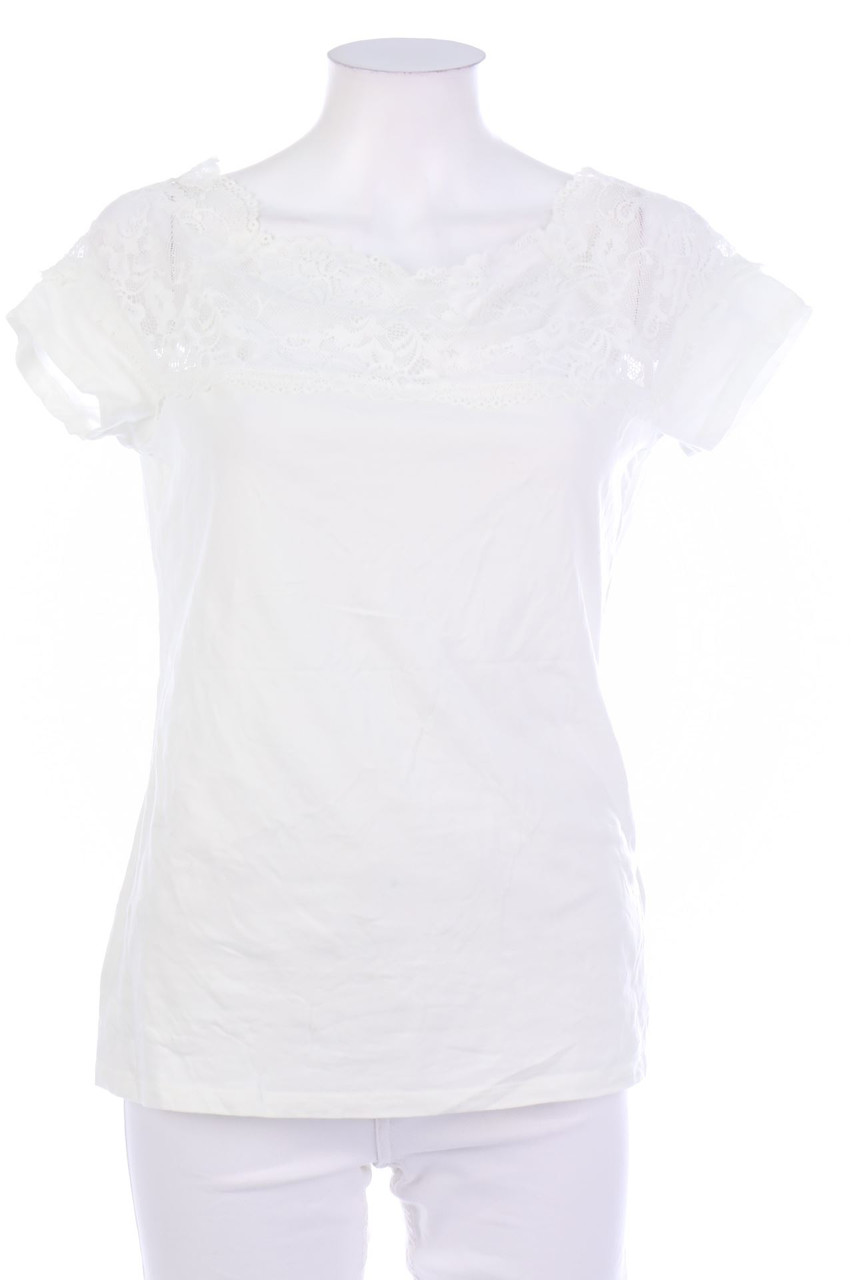 H&M - Kurzarm-Shirt mit Spitzen-Einsatz - L