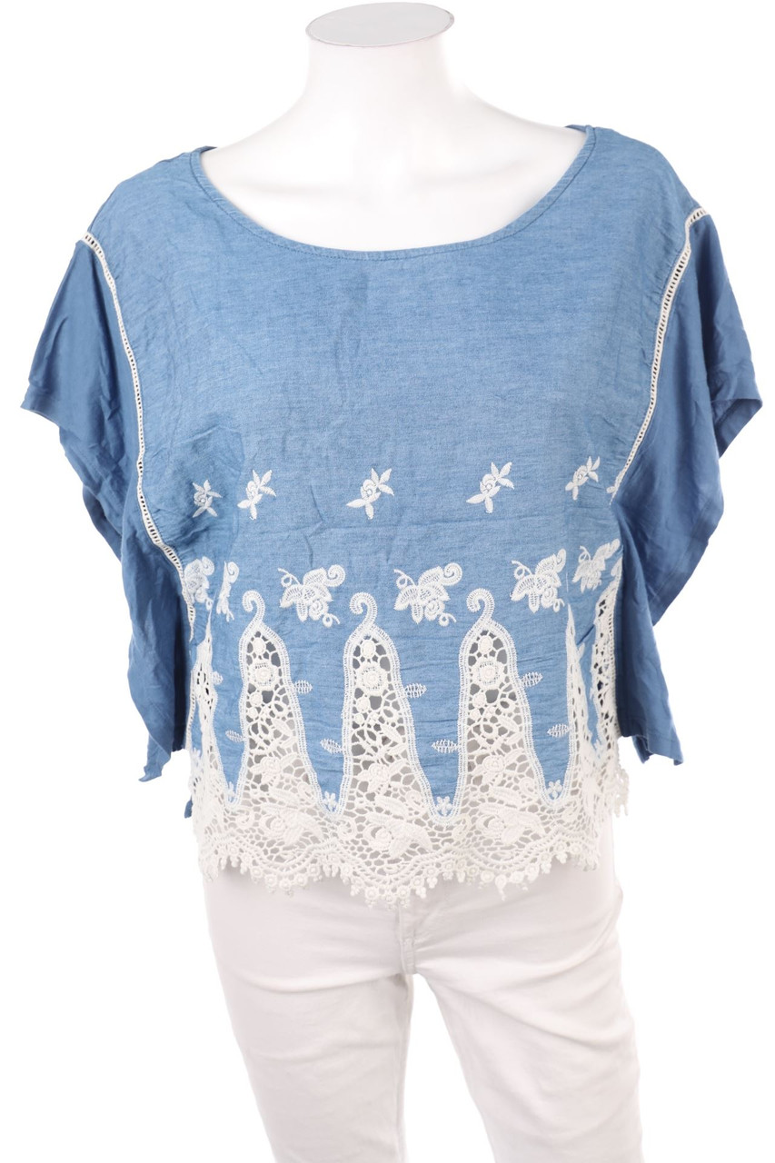 ZARA - Kurzarm-Bluse mit Häkelspitze - S