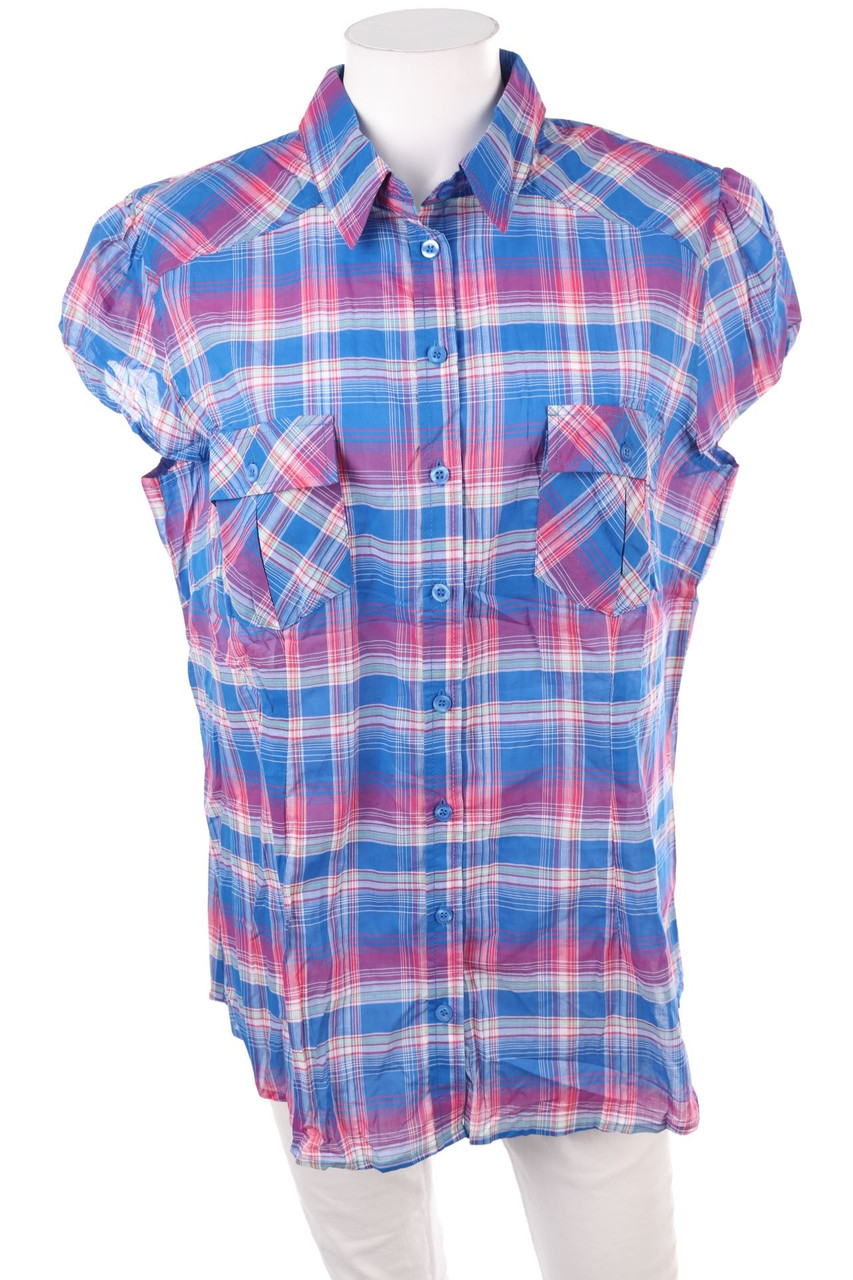 John Baner - Kurzarm-Bluse mit Karo-Muster - 3XL