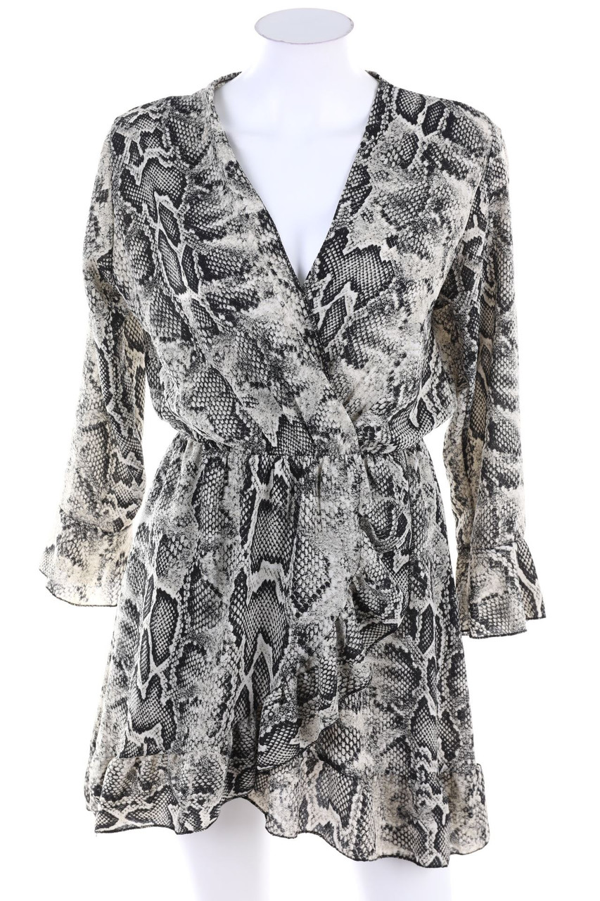 Ohne Label - Kleid in Wickel-Optik mit Animal-Print - L