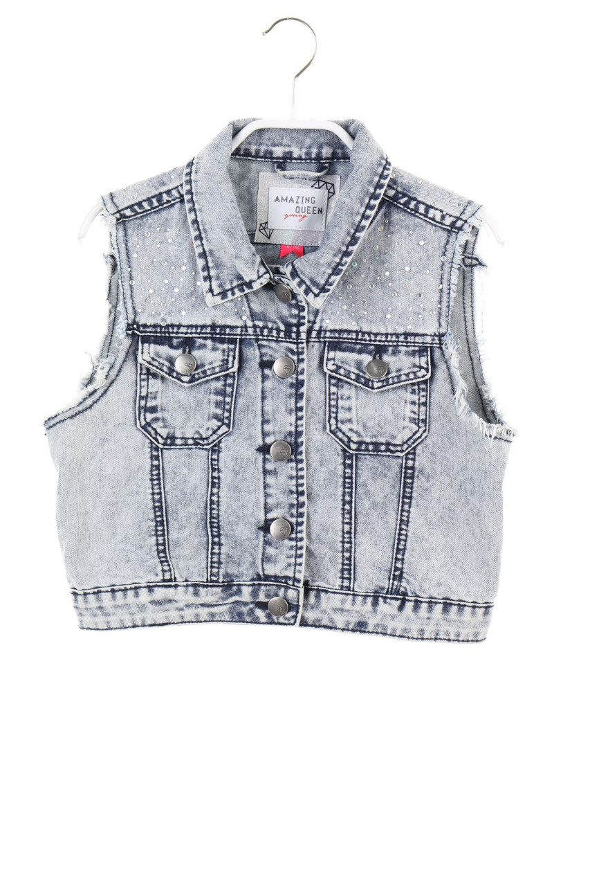 Amazing QUEEN - Denim-Weste mit Strass-Steinen - 164