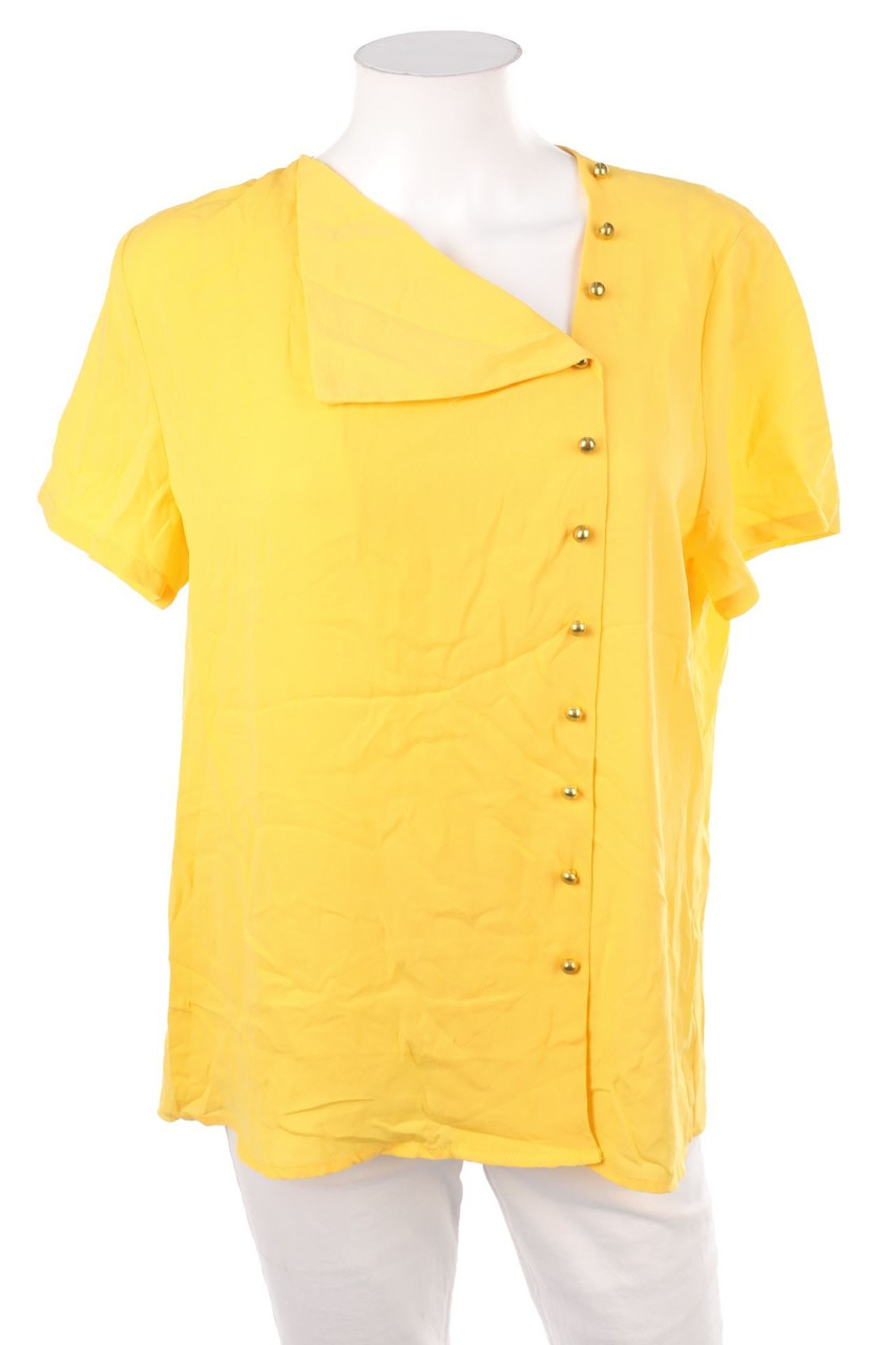 Ohne Label - Kurzarm-Bluse mit Schmuck-Knöpfen - D 44