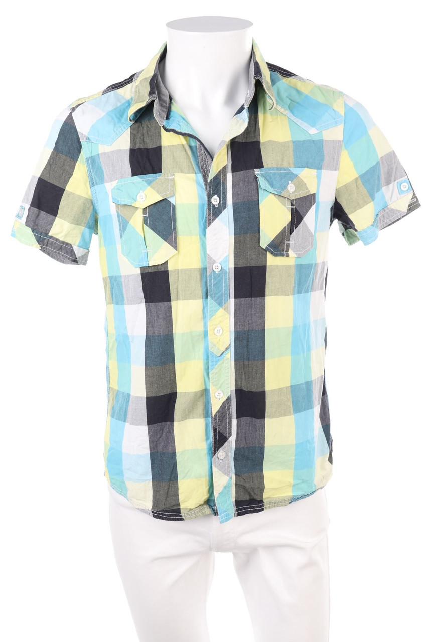 SECONDHAND - Baumwoll-Kurzarm-Hemd mit Karo-Muster - S