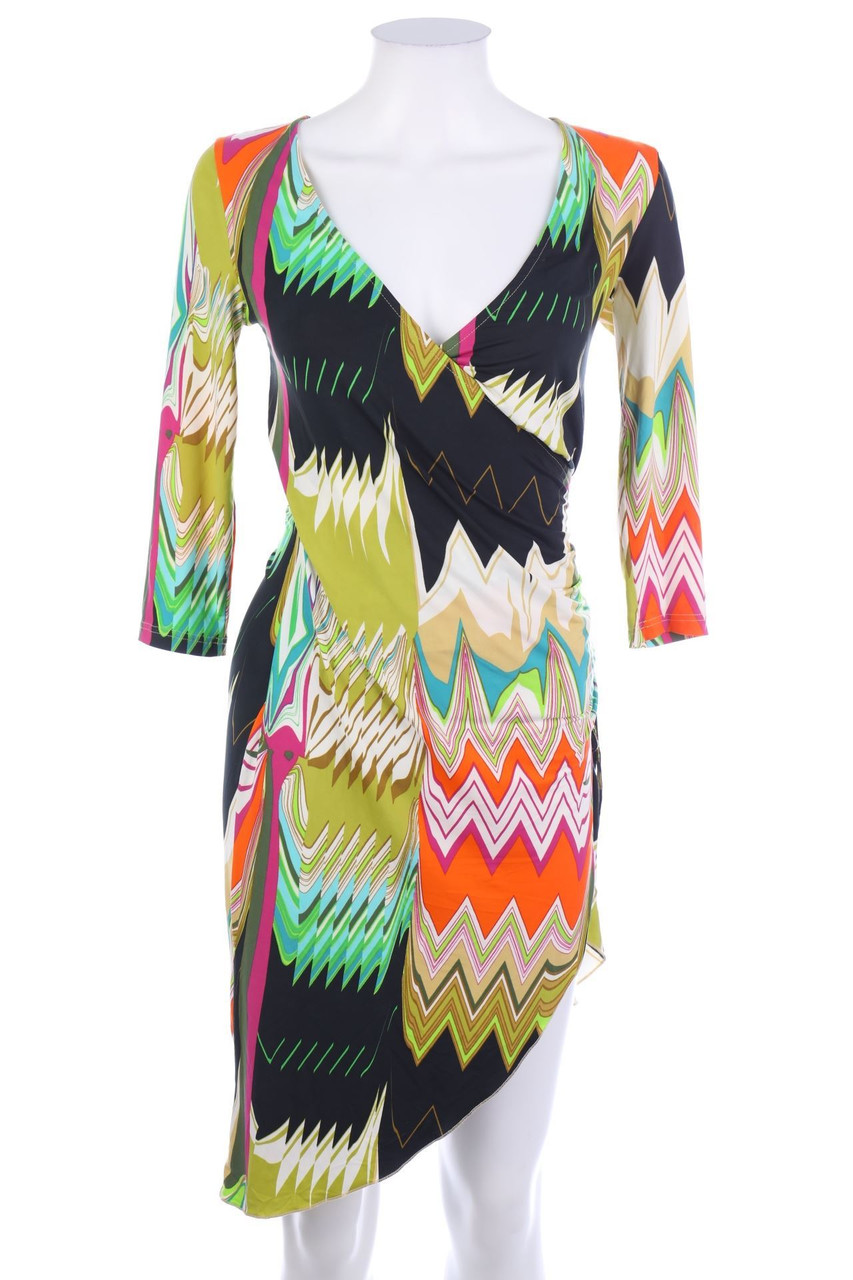 Ohne Label - Kleid in Wickel-Optik mit Zickzack-Muster - XS