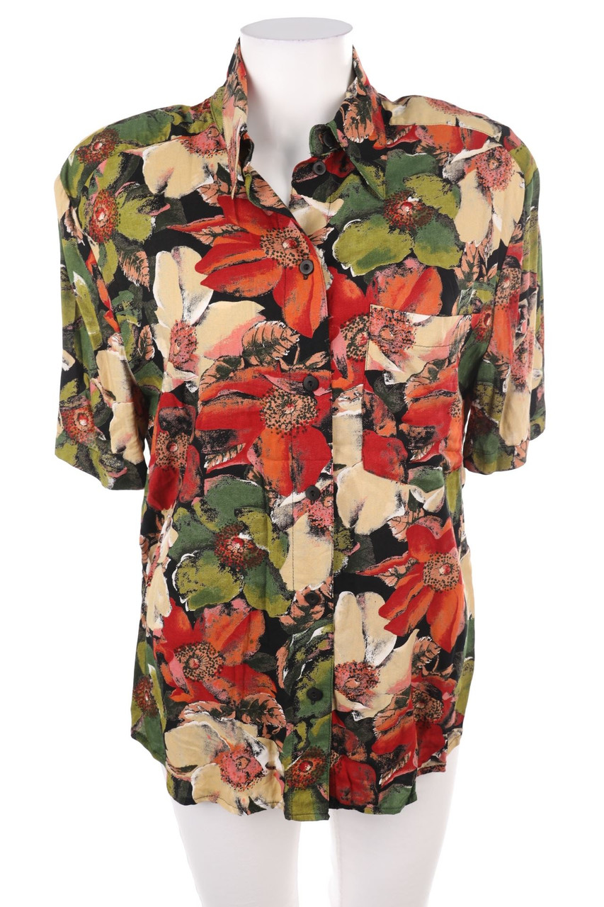 Ohne Label - Hemd-Bluse mit kurzem Ärmel mit Blumen-Print - M