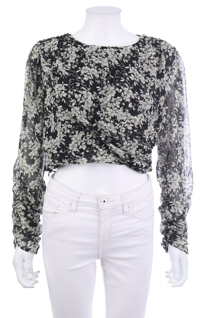 ZARA - Cropped-Bluse mit Blumen-Print - L