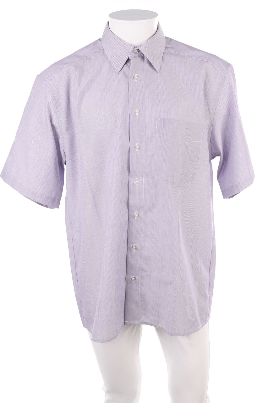 ROYAL CLASS - Baumwoll-gestreiftes Kurzarm-Hemd - L