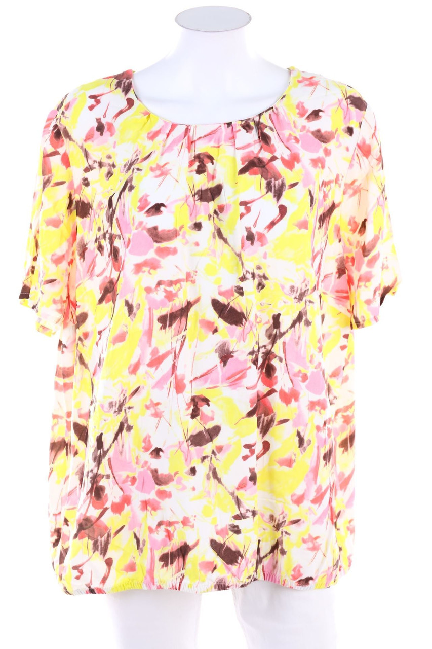 Ohne Label - Kurzarm-Bluse mit Print - D 48