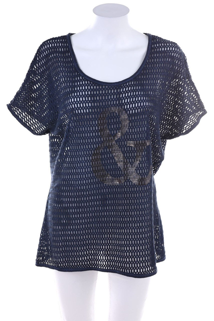 Ohne Label - Netz-Kurzarm-Shirt mit Print - L