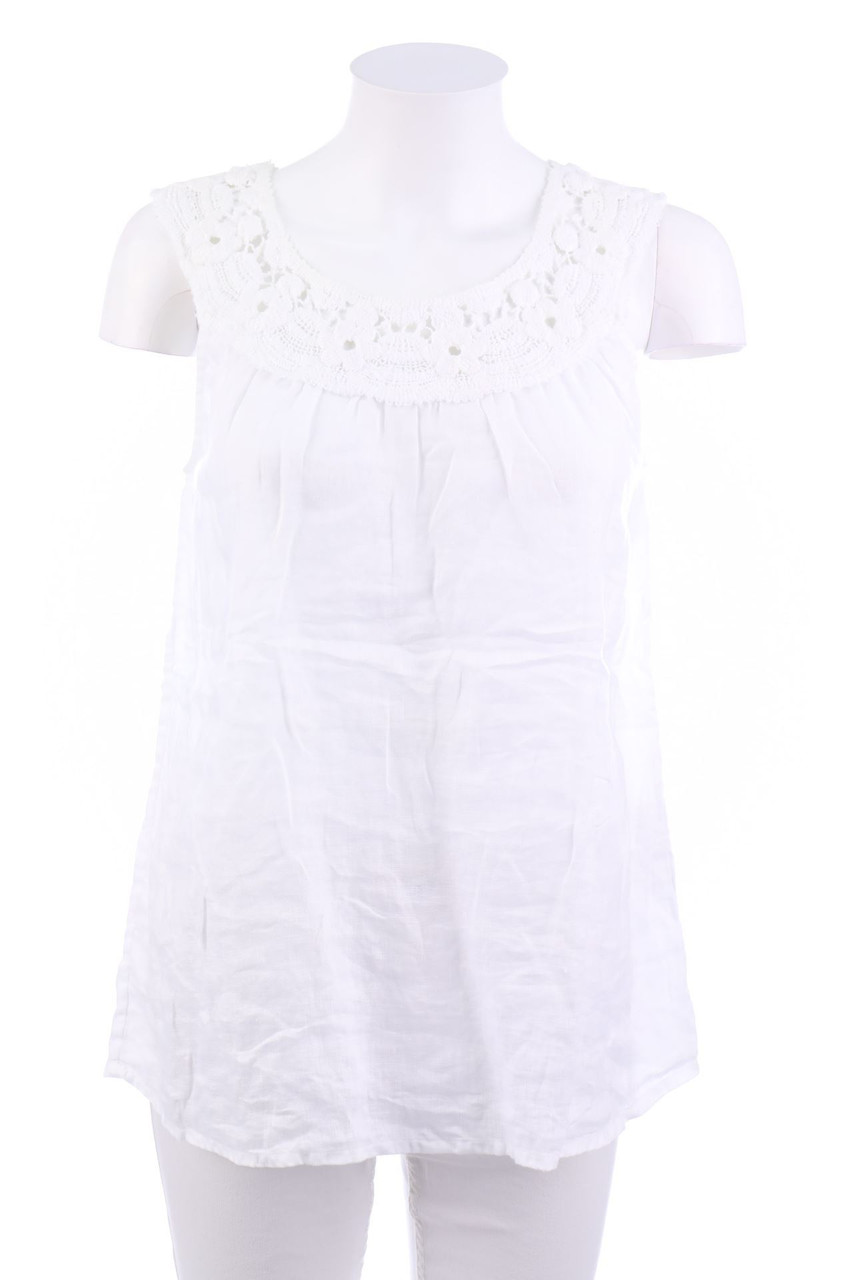 120%lino - Leinen-Blusentop mit Spitze - D 34