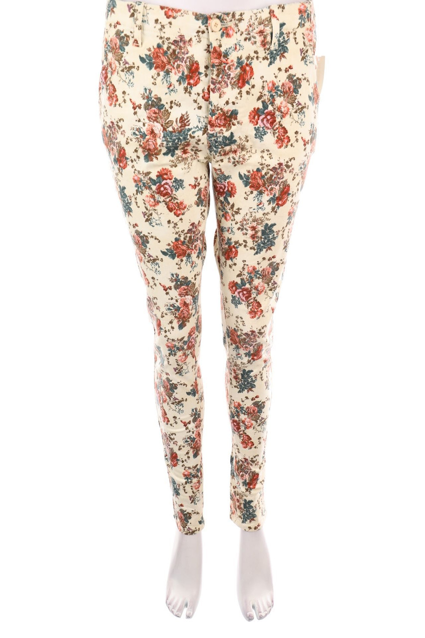ZARA - Used Look Skinny-Jeans mit Blumen-Print - D 38