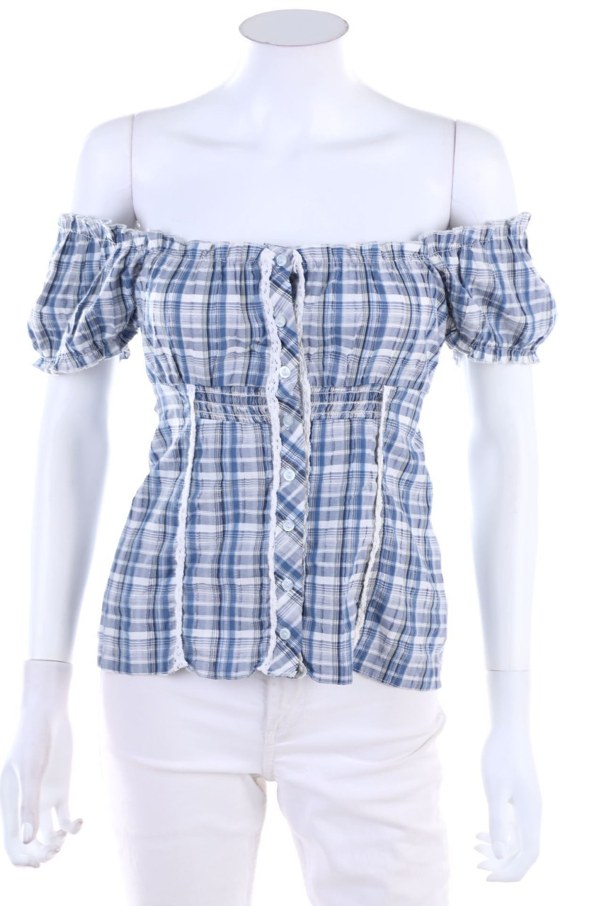 NEW LOOK - Tartan-Carmen-Bluse mit Spitze - D 36