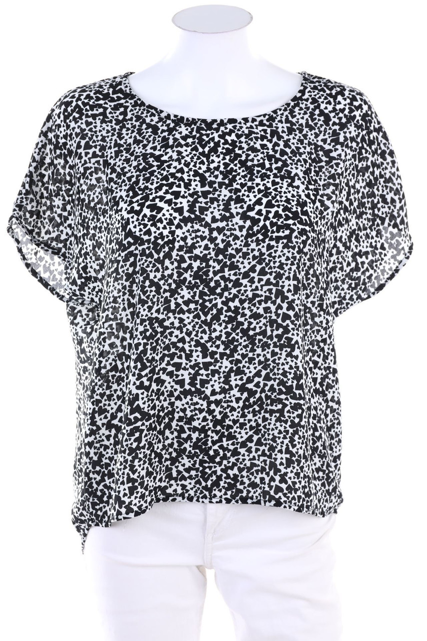 Ohne Label - Kurzarm-Bluse mit Print - XL