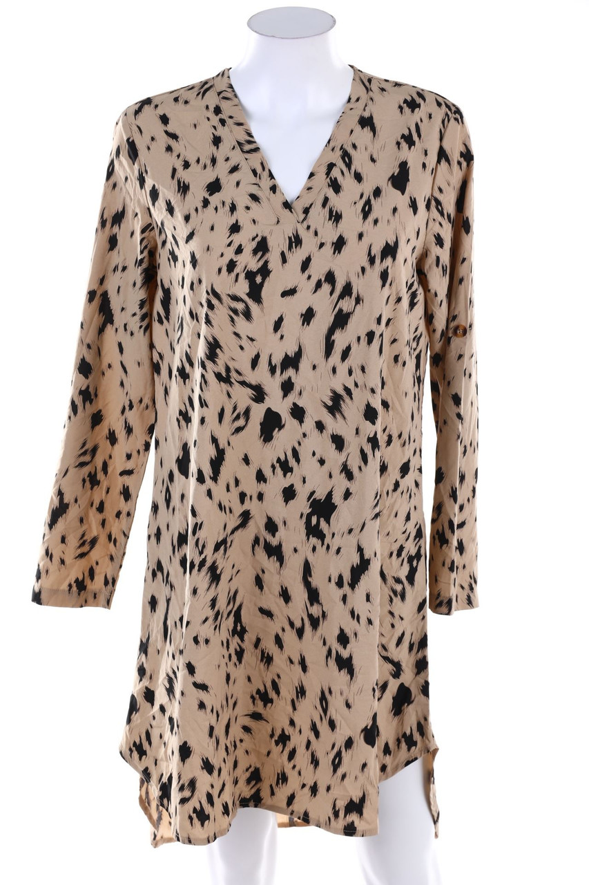 Ohne Label - Print-Shift-Kleid mit Roll-up-Manschette - L