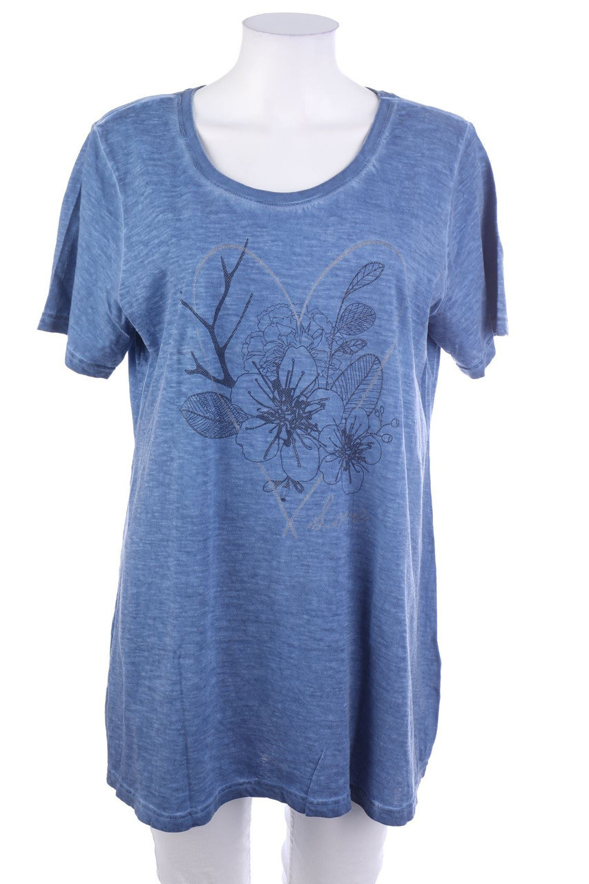 Janet & Joyce - Garment Dyed-Kurzarm-Shirt mit Blumen-Print - 2XL