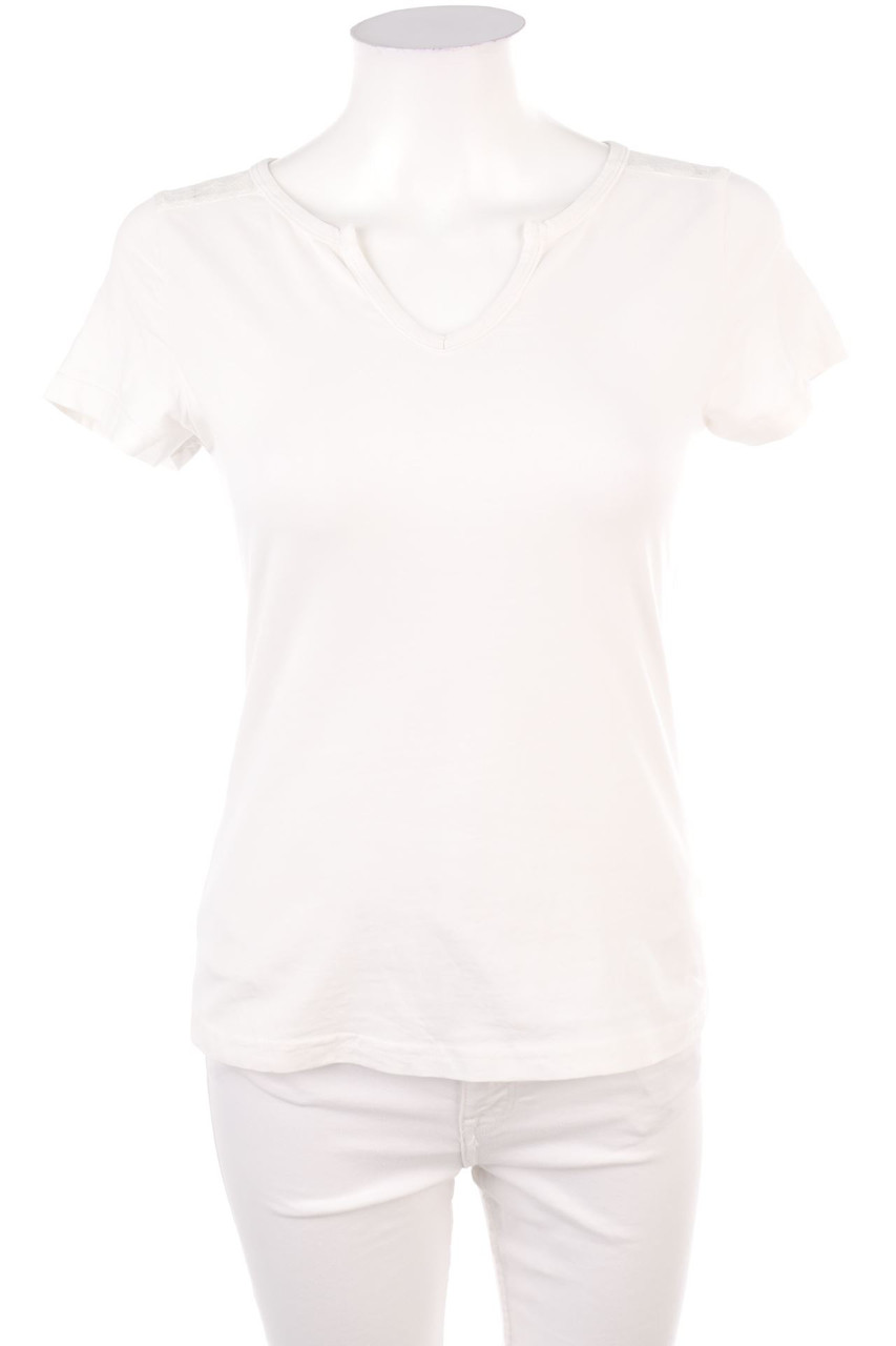 SECONDHAND - Kurzarm-Shirt mit Spitzen-Einsatz - L