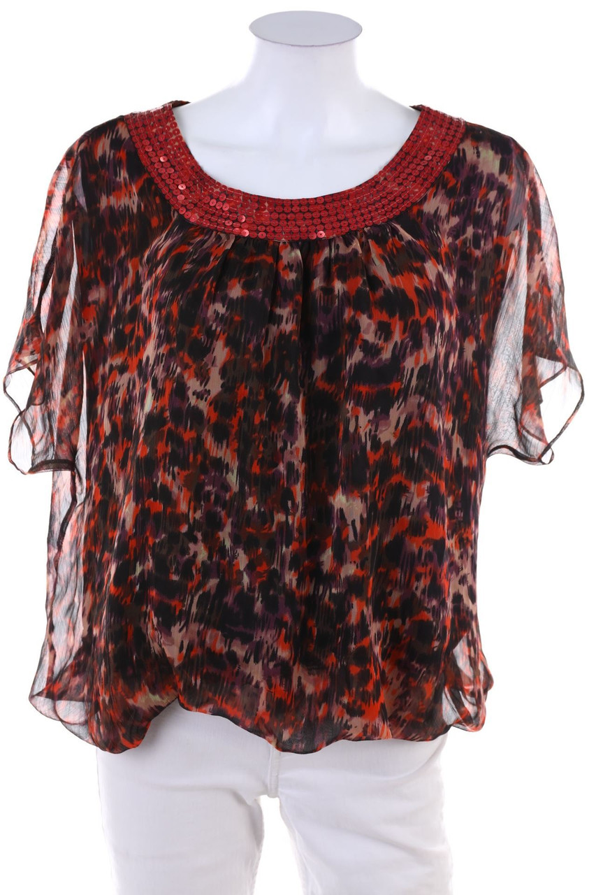 SECONDHAND - Kurzarm-Bluse mit Print - D 40