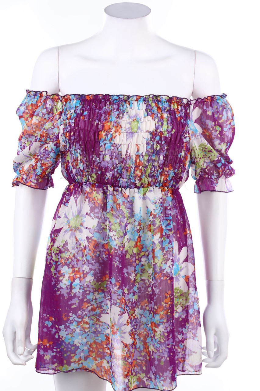 Ohne Label - Carmen-Bluse mit Blumen-Print - XS