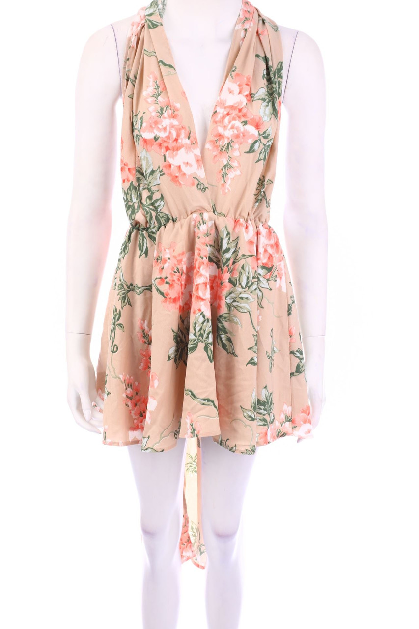 Ohne Label - Neckholder-Mini-Kleid mit Blumen-Print - D 34