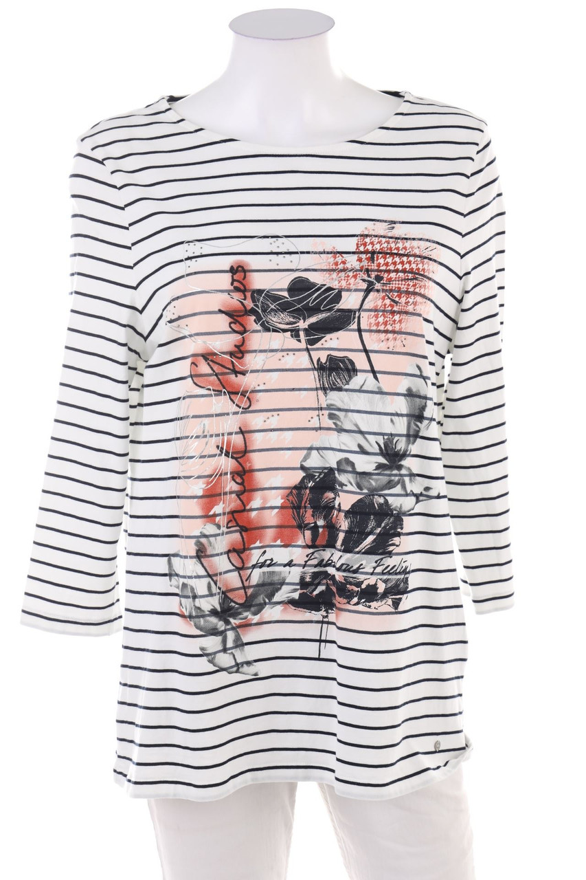 GERRY WEBER - Baumwoll-3/4-Arm-Shirt mit Streifen - 2XL