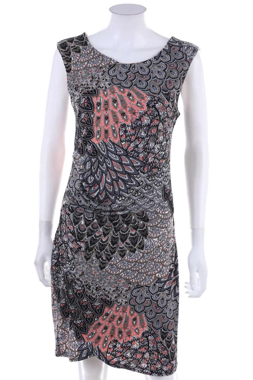 Ohne Label - Print-Kleid mit Raffungen - D 36