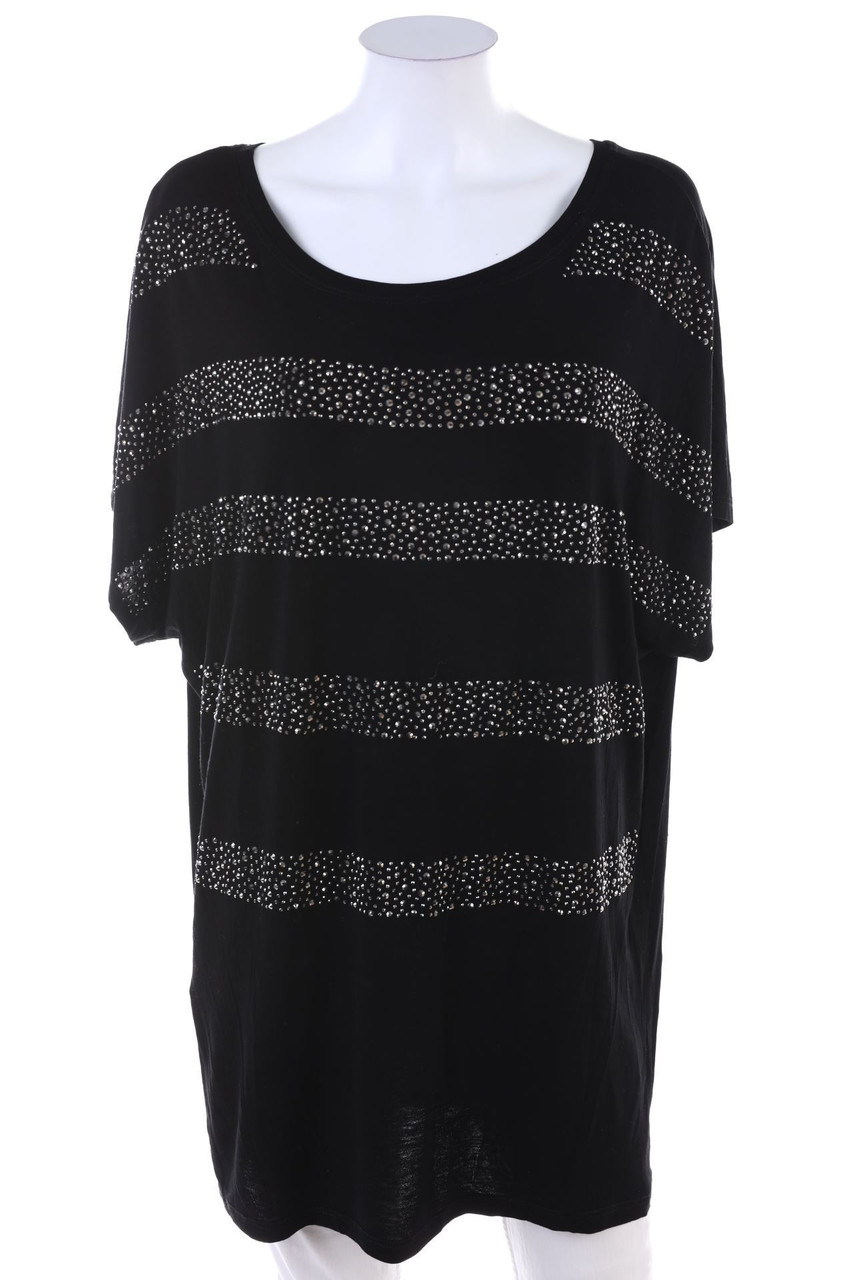 Ambitionfly - Kurzarm-Shirt mit Strass-Steinen - XXL
