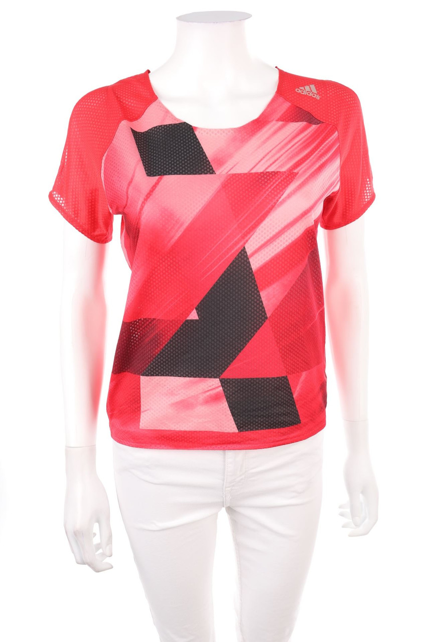 adidas - Cold-Shoulder-Sport T-Shirt mit Geo-Print - S