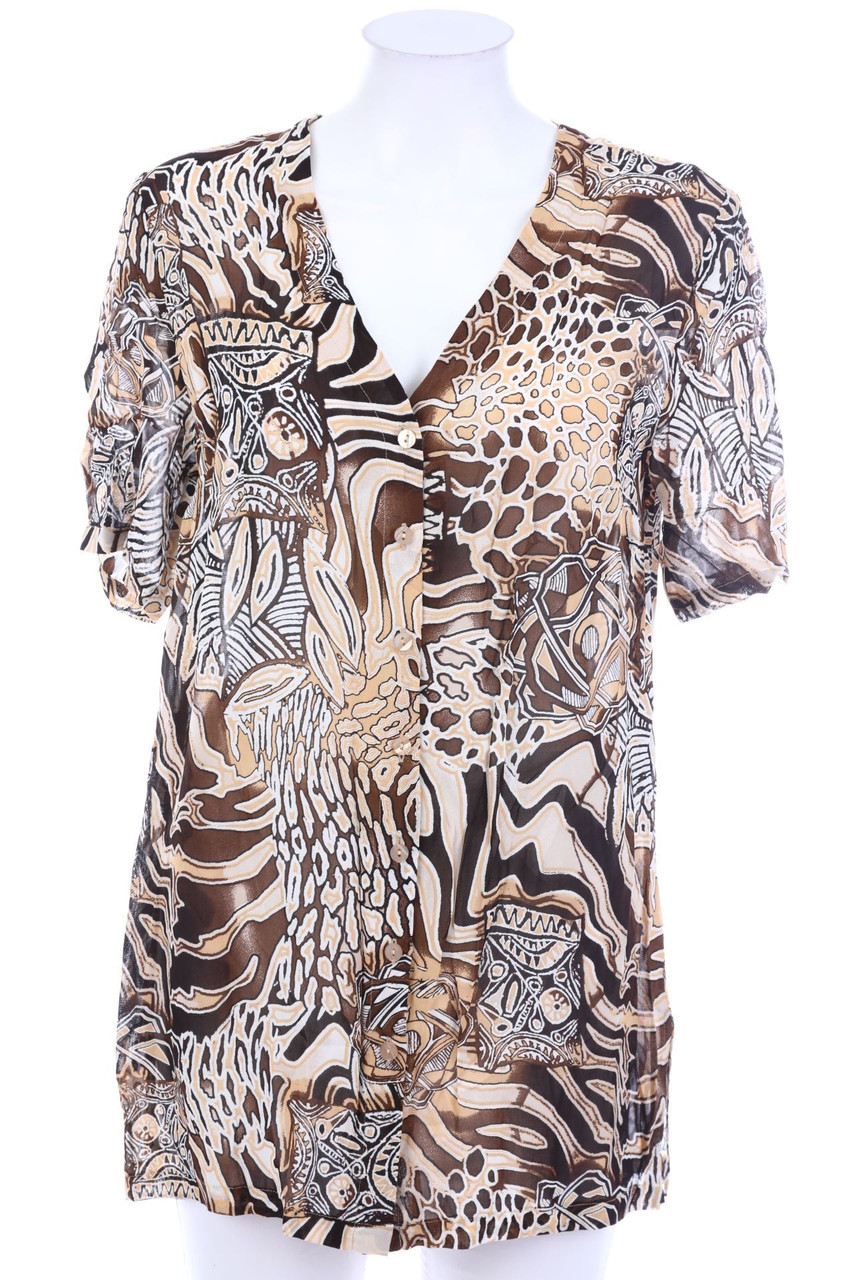 Ohne Label - Print-Hemd-Bluse mit kurzem Ärmel - D 42