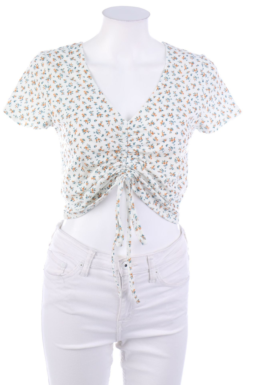 SHEIN - Cropped-Kurzarm-Shirt mit Blumen-Print - M