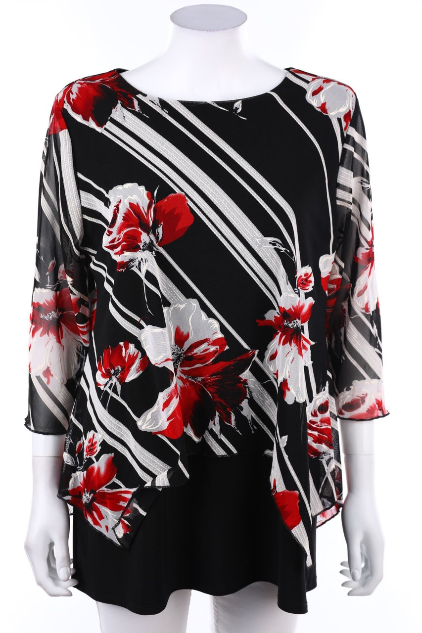 SECONDHAND - Print-Bluse mit 3/4-Ärmel im Layer Look - D 44