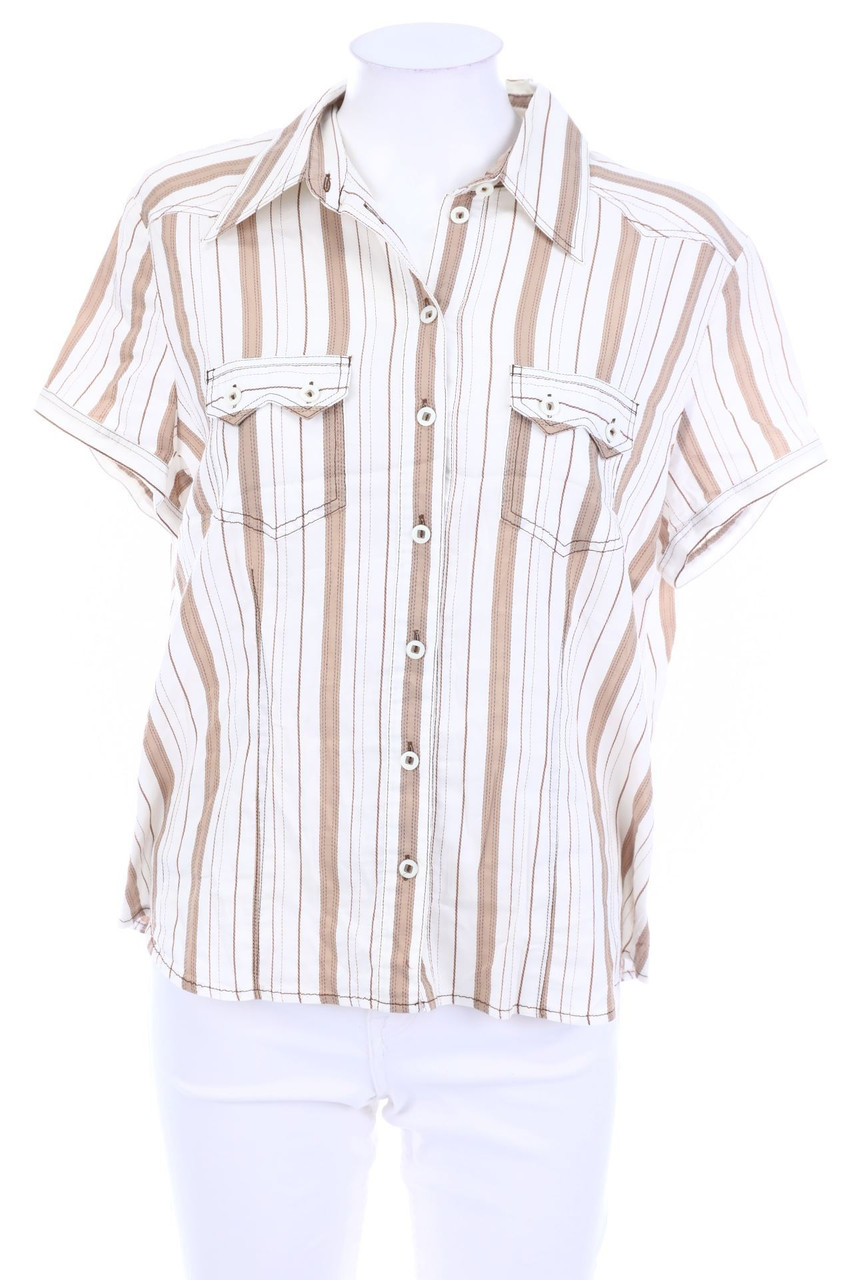 SECONDHAND - Streifen-Hemd-Bluse mit kurzem Ärmel - D 42