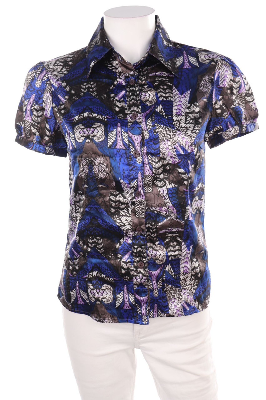 SECONDHAND - Satin-Hemd-Bluse mit kurzem Ärmel mit Muster - XL