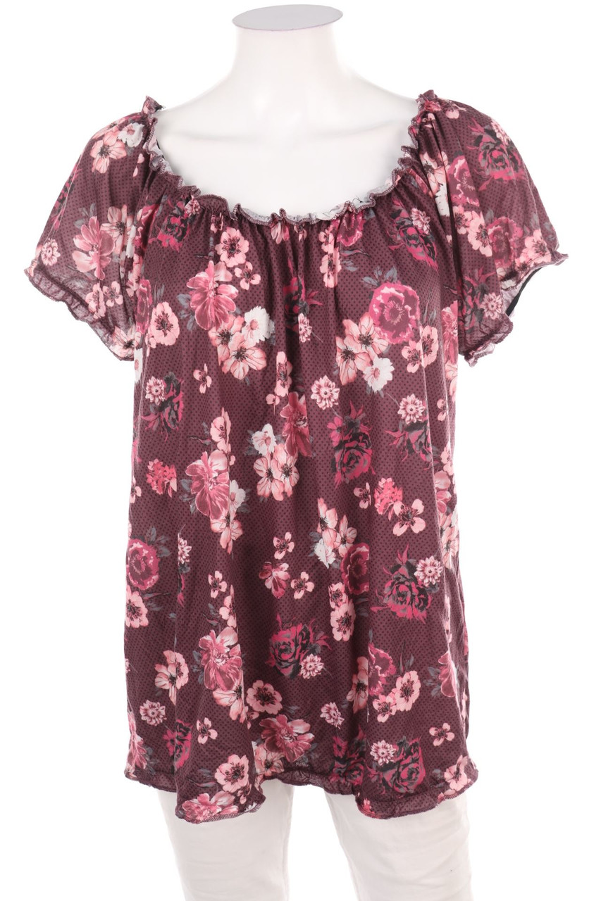Laura Torelli - Kurzarm-Shirt mit Blumen-Print - L