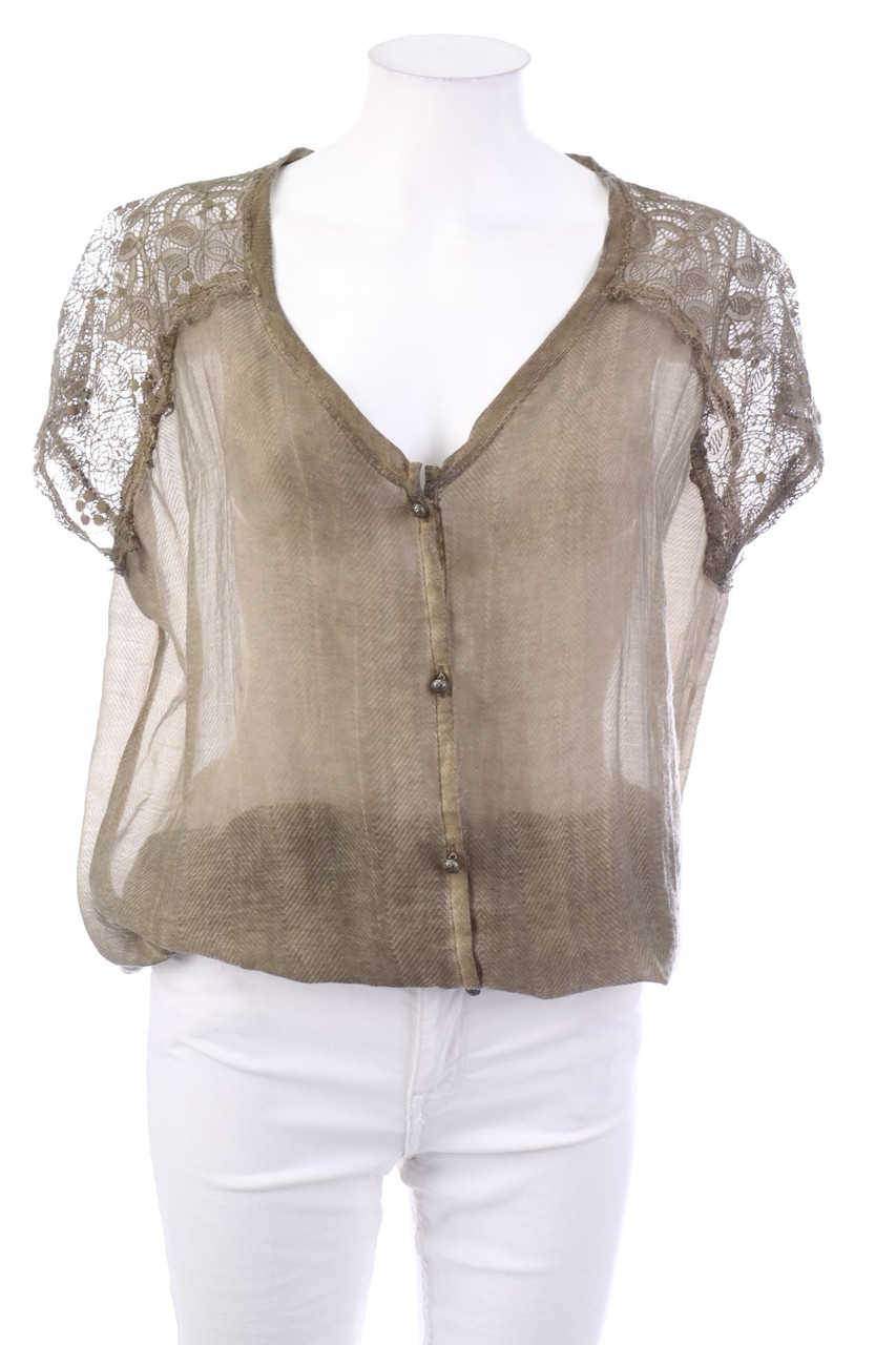 Garcia Jeans - Garment Dyed-Kurzarm-Bluse mit Spitze - XL